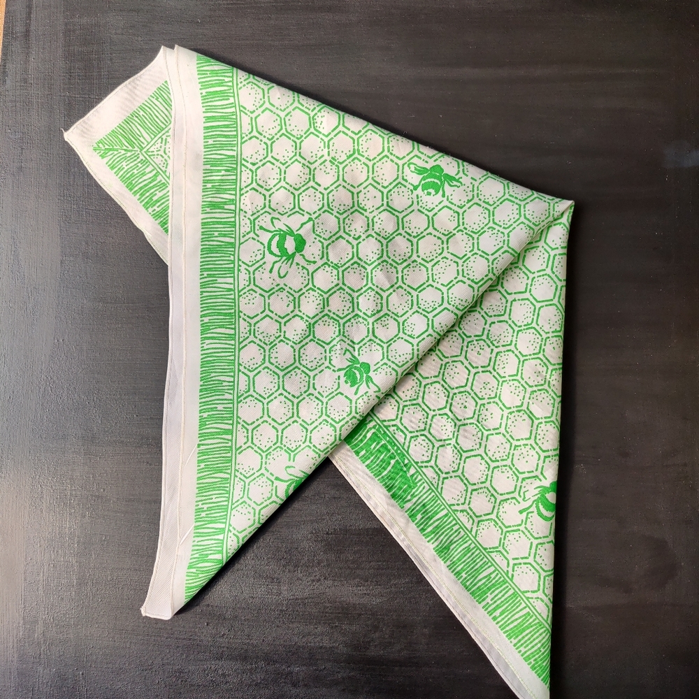 Vintage square Scarf with screen printed bees & honey comb pattern